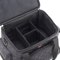 Quilted Makeup Artist Cosmetic Travel Bag with Storage Pocket and Removable Pouches, Ideal for Cosmetic Bottles and Brush Holder