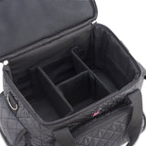 Quilted Makeup Artist Cosmetic Travel Bag with Storage Pocket and Removable Pouches, Ideal for Cosmetic Bottles and Brush Holder