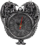 Pacific Giftware Dragon Twins Sentinel Double Dragons Guarding Orb Wall Clock Metallic Pewter Finish 9 Inch Tall