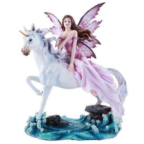 Beautiful Fairy Riding Gracefully on Mystical Unicorn Figurine Collectible 11 In