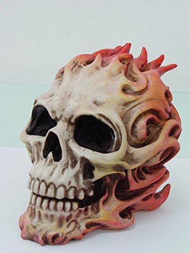 PTC 8 Inch Halloween Lit on Fire Skeleton Skull Resin Statue Figurine