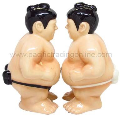 Hand Painted Ceramic Magnetic Salt and Pepper Shaker Set- Sumo Wrestlers