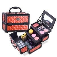 Mini Makeup Train Case 9.5" Aluminum Professional Cosmetic Organizer Box with Mirror