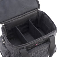 Quilted Makeup Artist Cosmetic Travel Bag with Storage Pocket and Removable Pouches, Ideal for Cosmetic Bottles and Brush Holder