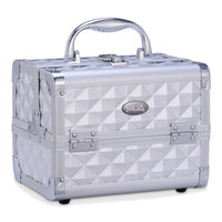 Mini Makeup Train Case 9.5" Aluminum Professional Cosmetic Organizer Box with Mirror