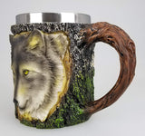 Alpha Grey Wild Wolf Coffee Mug Tree Bark Stainless Steel Tea Wolves 3D Head Gray