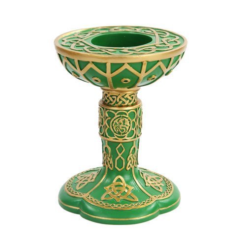 PTC 6 Inch Celtic Cold Cast Resin Candle Holder, Green and Gold Color