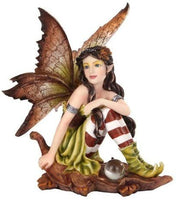5.25" Fairyland Autumn Fairy Elf Sitting on Oak Leaf [9733]