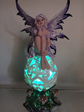 Purple Elegante Flower Fairie Sitting on Changing Color Led Orb MeadowMushroom Fairy Statue