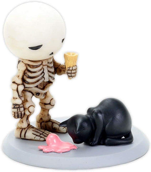 3.5 Inch Skeleton Bones Lucky with Cat Eating Pink Ice Cream