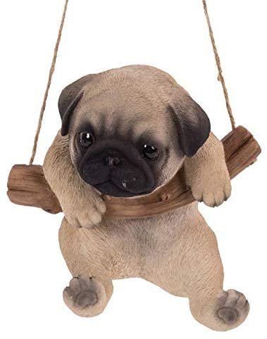 Pacific Giftware Realistic Pug Puppy Hanging from Branch Rope Hanger Statue