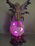 Purple Elegante Flower Fairie Sitting on Changing Color Led Orb MeadowMushroom Fairy Statue