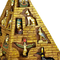 12pcs Ancient Egyptian Removable Miniature Figurine Set w/ Pyramid Display- King Tut, Nefertiti, Anubis, Isis, Bastet, Horus