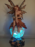 Autumn Fairie Sitting on Changing Color Led Orb Meadow Mushroom Fairy Statue