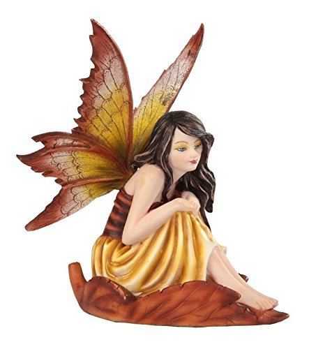 PTC 5.25 Inch Fairyland Yellow Winged Fairy in Leaf Statue Figurine