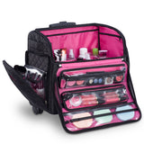 KIOTA Makeup Artist Case on Wheels, Soft Cosmetic Case with Trolley and Removable Storage Pockets for Beauty Products, Side Compartments with Zippers