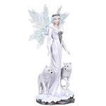 ABZ Brand Large Fantasy White Frozen Queen Winged Fairy with Wolves on Ice Rock Figurine - 21.5 inches Tall