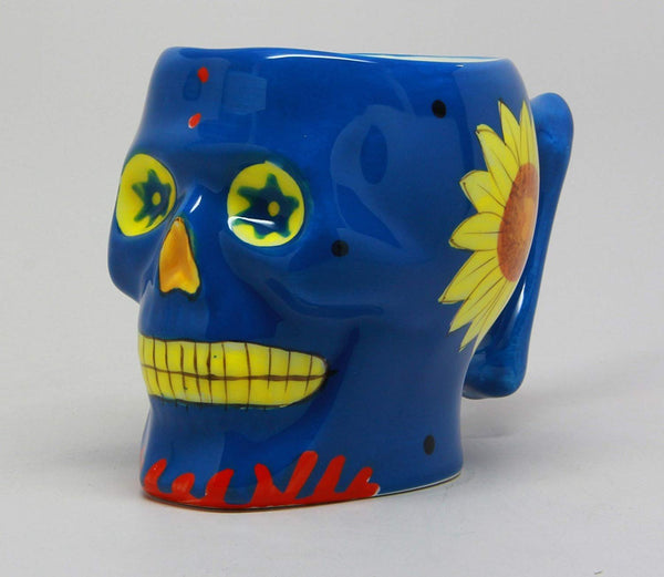 Blue Ceramic Day of the Dead Sugar Skull Coffee Mug DOD