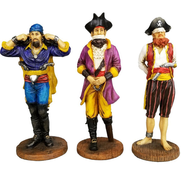 Set of Three Pirate See Hear Speak No Evil Decorative Shelf Sitter Figurines 5.5 inch tall