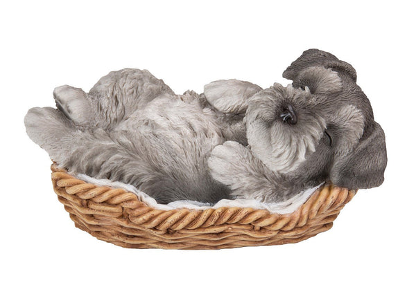 Mini Schnauzer Puppy in Wicker Basket Pet Pals Collectible Dog Figurine