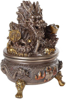 Pacific Giftware Oriental Fengshui Antique Dragon Lidded Incense Burner Cast Bronze Finish Auspicious Collectible 6 inch H