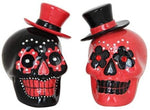 Pacific Giftware Day of Dead Sugar Black & Red Skulls Salt & Pepper Shakers Set Rhinestone DOD Top Hat