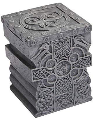 3.5 Inch Engraved Celtic Cross Jewelry/Trinket Box with Lid Figurine