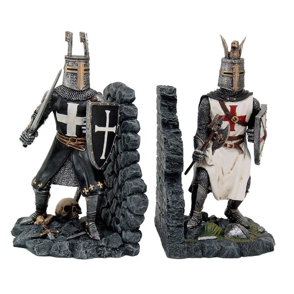 Decorative Crusader Knights in Full Armor Bookends Set Collectible Figurine 7.5 Inch Tall