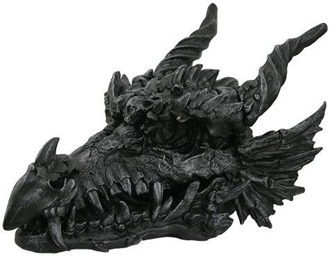 27 Inch Large Dragon Skeleton Skull Mystical Statue Figurine Horned Dragon (Black)