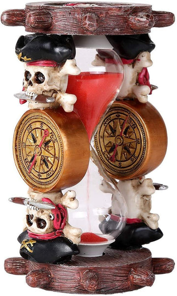 Pacific Giftware Pirates of The Black Sails Compass and Nautical Ship Wheel Sand Timer Hourglass Decorative Collectible 6 Inch H