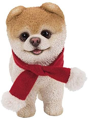 Pacific Giftware PT Short Hair Boo Dog with Red Christmas Scarf Decorative Resin Figurine