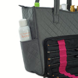 KIOTA Beauty Bag - Ideal for Bottles - Makeup Brush Storage Pocket and Outer Pockets - Quilted Finish Shoulder Bag Cosmetic Organizer - Slate