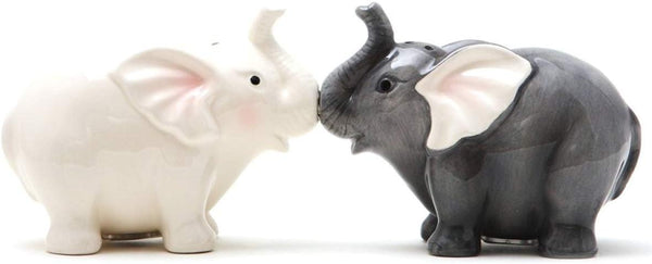 1 X Ceramic Magnetic Salt and Pepper Shaker Set - Elephants They Kiss 8795