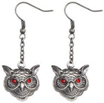 Wise Owl Head Pewter Earrings Jewelry- Mystica Collection