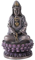 Pacific Giftware 3.4 Inch Hand Painted Resin Small Sitting Lotus Kuan Yin Statue, Bronze