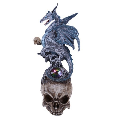 Pacific Giftware 10" H Winged Fronze Blue Dragon on Skull Head Rhinestone Rock Crystal