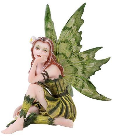Small Playful Green Flower Fairy Figurine Made of Polyresin