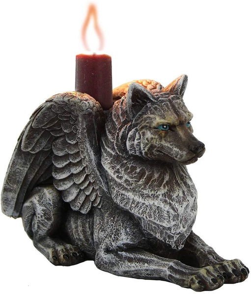 Pacific Giftware Winged Gargoyle Wolf Candle Holder Collectible Figurine 3.75 Inches Tall