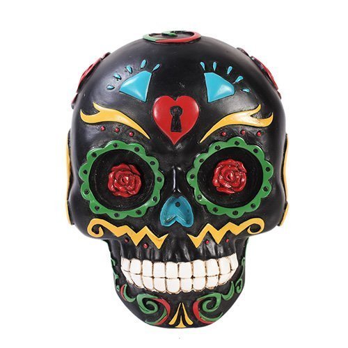 Pacific Giftware Black Day of The Dead Skull Wall Plaque Figurine Made of Polyresin