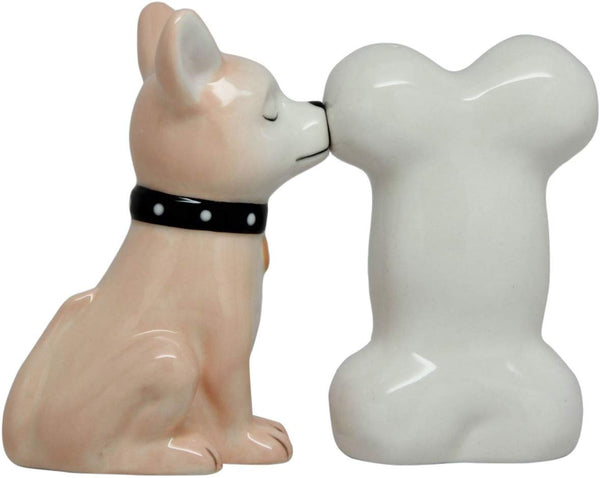 Pacific Giftware Salt and Pepper Shakers Set, Blonde Chihuahua Loving Bone