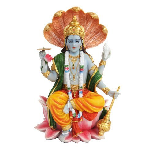 PTC 8 Inch Vishnu with Lotus Mythological Indian Hindu God Statue Figurine