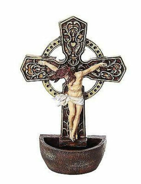Christ Crucifix Holy Water Font Religious Sacrament Wall Decor 6.75 inches
