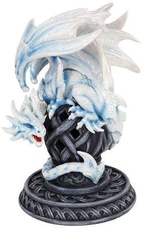 PTC 9 Inch White Dragon Growling on a Tribal Structure Statue Figurine