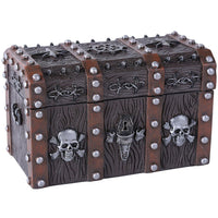 Handpainted Resin Weathered Metal/Wood-Look Mini Pirate Skull Treasure Chest