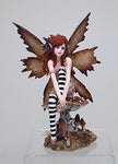 PTC 6.25 Inch Naughty Brown Fairy Sitting on Mushroom Statue Figurine