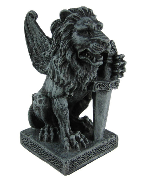 Roaring Lion Gargoyle W/ Sword Statue Figure