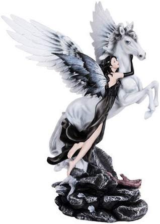 Large Sized Fairy With Pegasus Flying Statue Polyresin Figurine Home Decor