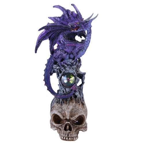 Pacific Giftware 10" H Winged Purple Dragon on Skull Head Rhinestone Rock Crystal