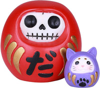 SUMMIT COLLECTION Furrybones Daruma Signature Skeleton in Red Japanese Good Luck Charm Doll Costume with Blue Miniature Mouse Daruma Buddy