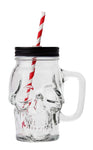 Pacific Giftware Novelty Glass Skull Face Drinking Mug Mason Jar with Glass Handles 13oz with Lid and Straw